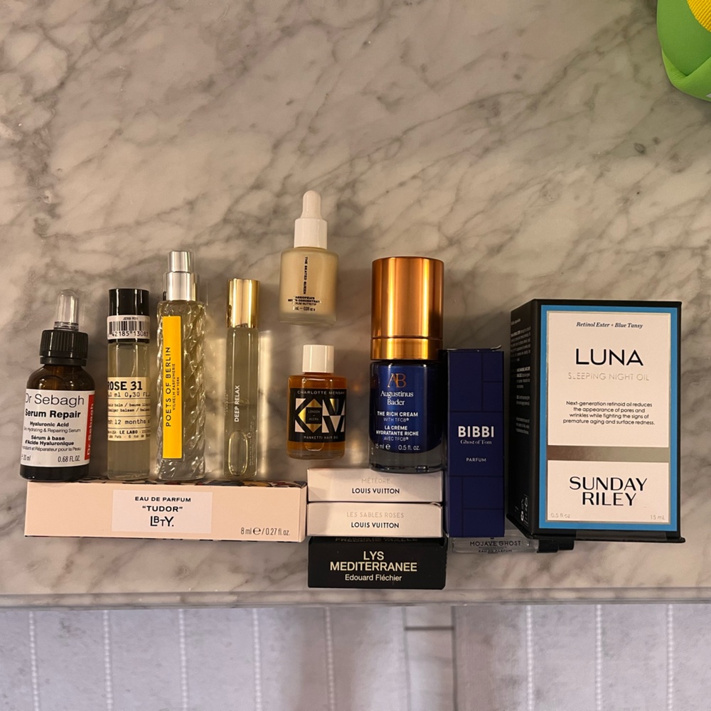 Augustinus Bader, Sunday Riley, Louis Vuitton, Byredo, Le Labo, and more